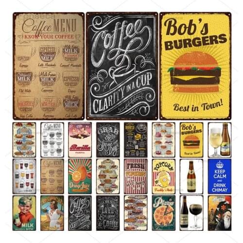 Coffee Menu Beer Metal Signs Cafe Decoaion Cake Dessert Iron Painting Retro Bar Wall Artwork Tin Plate Poster 20x30cm