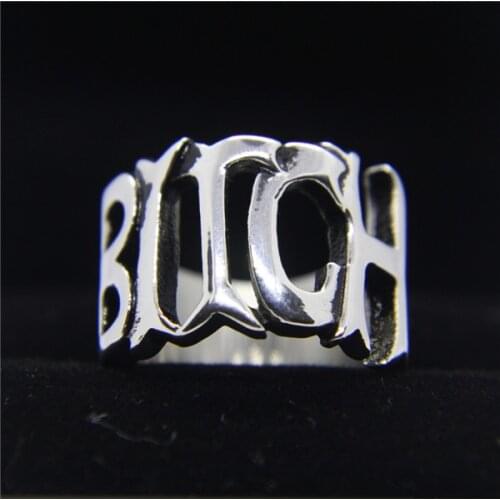 Size 5-10 Cool 316L Stainless Steel Fashion Hollow Letter BITCH Ring Vintage Ladies Cool BITCH Ring