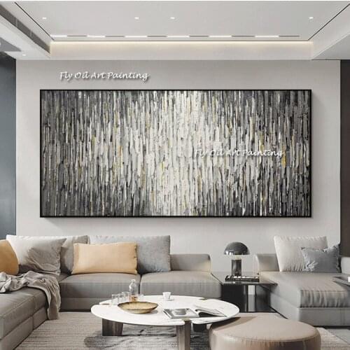 Best Art Handmade Modern Luxurious black Gray White Abstract Canvas Painting Wall Art Picture Living Room Home Decoration