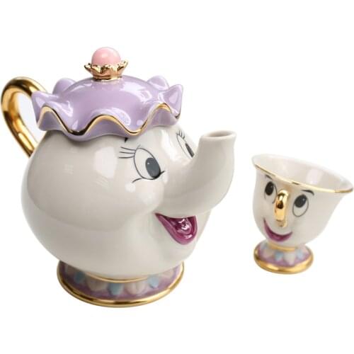 Cartoon disney Beauty And The Beast Teapot Mug Mrs Potts Chip Tea Pot Cup One Set Lovely Christmas Gift Drop Shipping