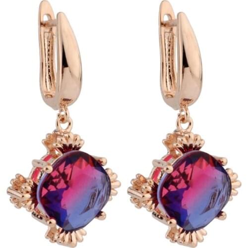 New Trend 2021 Dangle Earrings For Women Wedding Party Gift Eardrop Copper Jewelry Luxury Colorful 585 Gold Earrings Wholesale