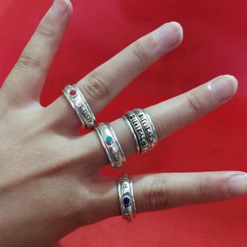 Charming Handmade Tibetan Silver Ring six character true words ring