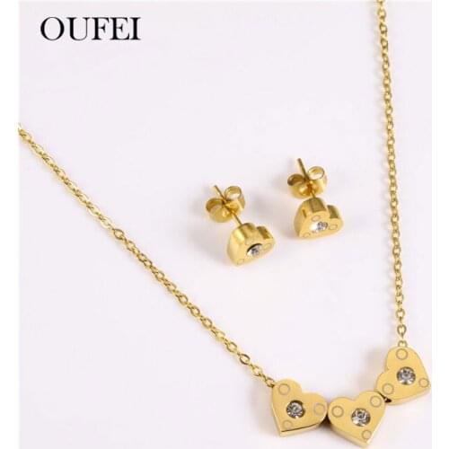 OUFEI Cross Heart Necklace Earrings Set Stainless Steel Jewelry Sets Fashion Jewelry Woman Accessories Free Shipping