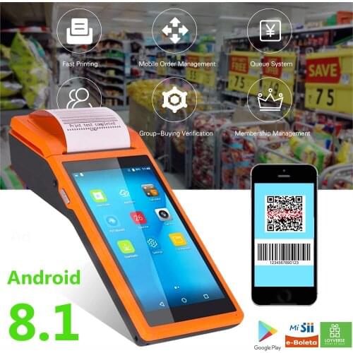 PDA POS 58mm Bluetooth Thermal Receipt Printer Android 8.1 Handheld Pos Terminal