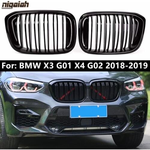Front Bumper Racing Grill for BMW X3 G01 X4 G02 2018 2019 M Performance Kidney Grill ABS & Carbon Fiber Dual Slats 1 Line