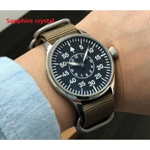 Sapphire crystal 44mm black dial two hands gooseneck 6497 Mechanical Hand Wind movement luminous mens watch PA194-PP8