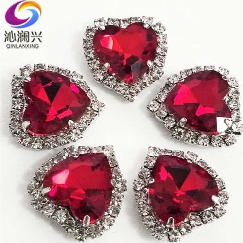 Silver bottom Red heart shape Crystal glass buckle,high-quality sew on rhinestones for Diy/jewelry accessories 12mm/14mm/18mm