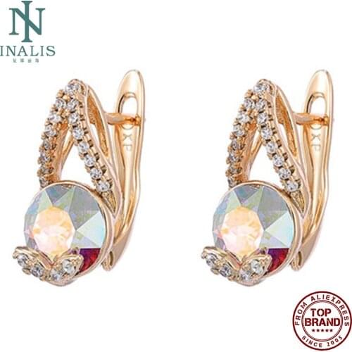 INALIS Stud Earrings For Women Romantic Sparkling Colored Crystal Earring Exquisite Fashion Jewelry Anniversary Gift Wholesale