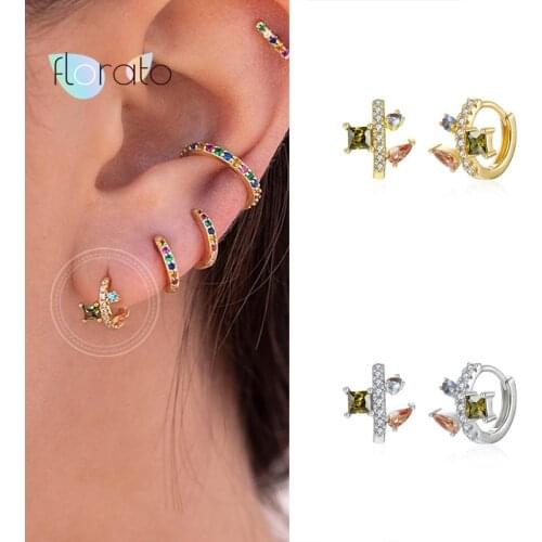 925 Sterling Silver Ear Buckle Crystal Huggie Hoop Earrings For women Color Zircon Earrings Exquisite Jewelry