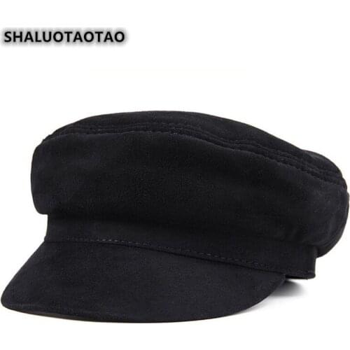 SHALUOTAOTAO Autumn Winter Fashion Sheepskin Military Hats For Men Women Brands Bone Leisure Genuine Leather Flat Caps Snapback