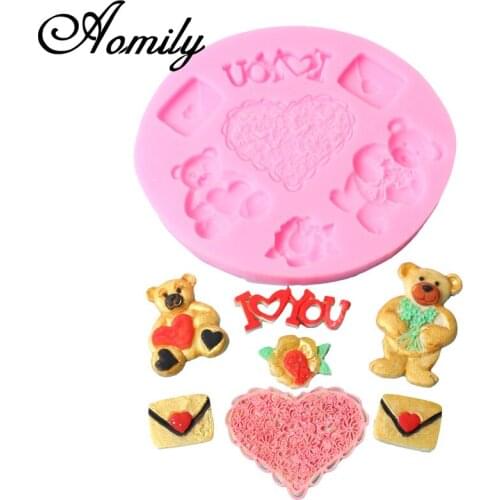 Aomily Love Heart Bear Shape Silicone Molds Fondant Chocolate Mousse Jelly Candy Bakeware Mold DIY Pastry Cake Decorating Tools