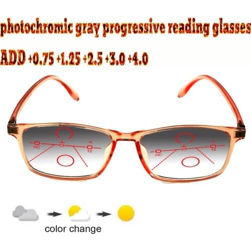 Photochromic Gray Progressive Multifocal Reading Glasses Ladies Woem Ultralight Black Frame+1.0 +1.5 +1.75 +2.0 +2.5 +3 +3.5 +4