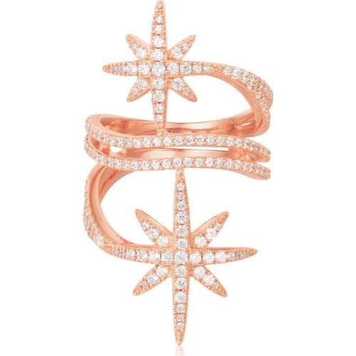 SOELLE Luxury 925 Sterling Silver Rose Gold Pink Color Fine Star Finger Rings Zirconia Stones Women Fine Brand Jewelry