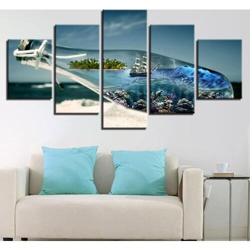 Modern Abstract HD Printed Landscape Picture 5 Panel Drift Bottle Canvas Painting Wall Art Home Decor Unframed For Living Room