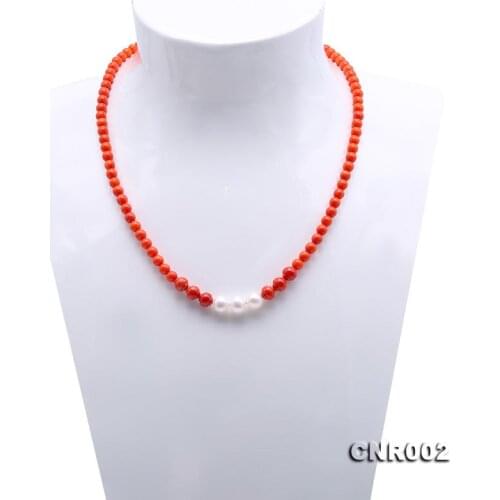 Unique Pearls jewellery Store Perfect 5-5.5mm Red Coral White Pearl Necklace 45cm Charming Women Gift