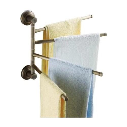 Vidric 4 Poles Wall Mounted Towel Bar Holder Brass, Antique Bronze Movable Bath Towel Rack Bathroom Hardware Accessories