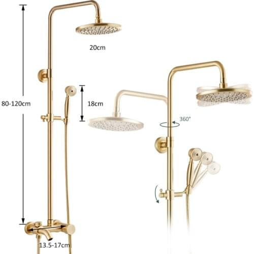 Vidric Vidric Brushed Gold Shower Faucet Set Gold Brushed Shower System Bathroom Hot Cold Water Shower Mixer Tap Bathtub Shower