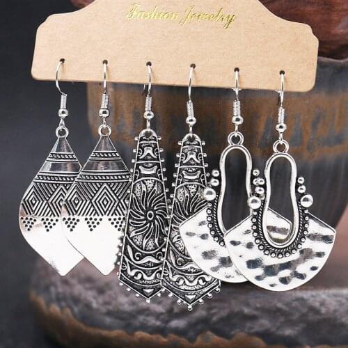 Vintag Ethnic Silver Color Dangles Indian Earrings Set Women Boho Bohemian Dangle Earrings Hangers Brincos