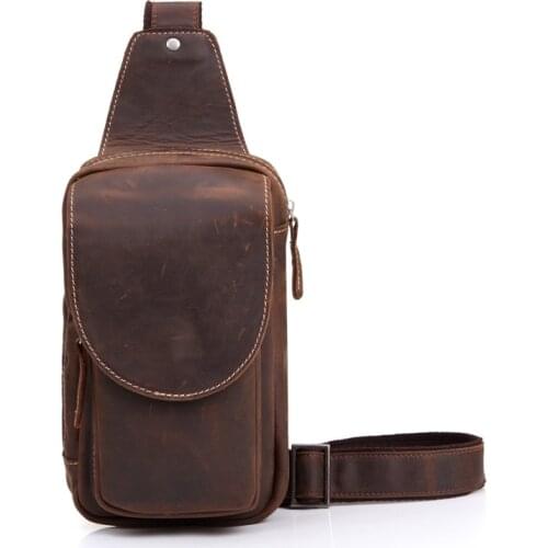 High Quality Men Shoulder Messenger Bag Crazy Horse Leather Chest Pack Genuine Leather Cross Body Vintage Sports Leisure