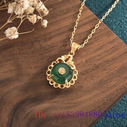 Green Jade Doughnut Pendant Amulet Necklace Women 925 Silver Gifts Fashion Charm Gemstone Jewelry Natural Crystal Zircon