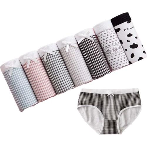 7 Pcs/Set Womens Cotton Panties Print Breathable Briefs Girls Soft Panty Underwear Female Intimates For Women Sexy Lingeries