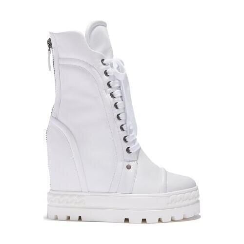 2021 Woman Genuine Leather High Top Sneakers Fashion Increasing Thick Sole Platform Wedge Short Combat Boots White Black