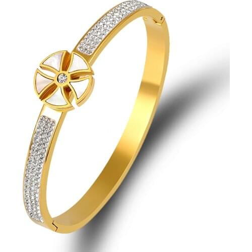 2021 Romantic Flower Shell Bracelet Stainless Steel Cubic Zirconia Bracelets Wedding Crystal Bangle for Women Designer Jewelry