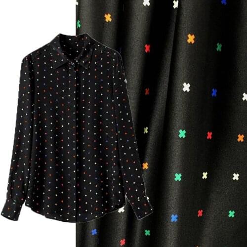 116CM Wide 19MM Cross Print Stretch Black Silk Satin Fabric Good for Summer Dress Skirt Shirt Pants JH209