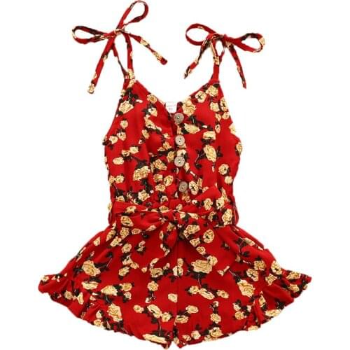 2021 Summer Baby Girls Overalls Children Sleeveless Shorts Button Jumpsuits Fashion Kids Outfits Baby Girl Print Belt Overalls