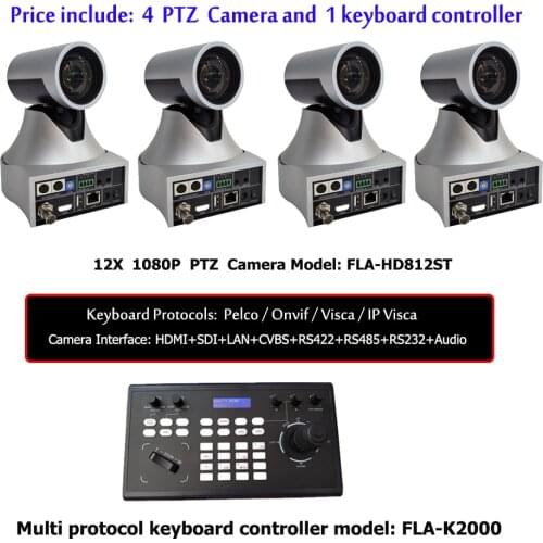 2MP 12X Zoom HDMI SDI LAN Broadcast Camera for Youtube Live Streaming and IP PTZ Joystick keyboard Controller