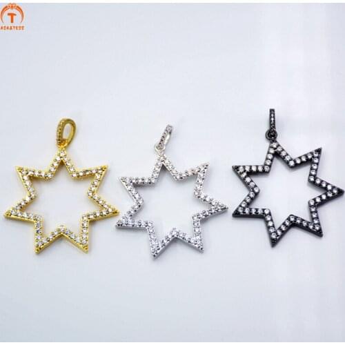 ASA&TESS Star Charm Pendants CZ Micro Pave Large CZ Charms 42 x 45 mm Crystal Star Charm Gold Black Stars Connector
