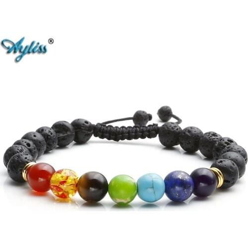 Ayliss 7 Chakra Stones Healing Balance Bracelets Lava Yoga Reiki Prayer Wish Stones Bracelet XMAS Pulseras 8mm Beads Bracelet