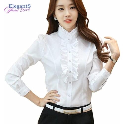 White Tops and Blouses for Women Office Lady Business Work Long Sleeved Formal Shirt Female Clothing Chiffon Blouse Autumn 2021