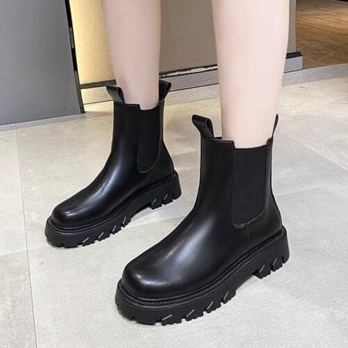 Lucyever Platform Womens Chelsea Boots 2021 Autumn Winter Short Plush Ankle Boots Woman Thick Bottom Pu Leather Shoes Booties