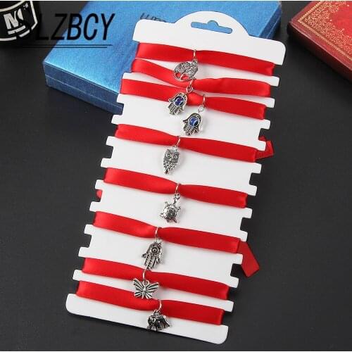 8 Pcs Lucky Red Ribbon Bracelet Creative Adjustable Bead Tree of Life Owl Tortoise Charms Bracelets For Women Men Party Jewelry