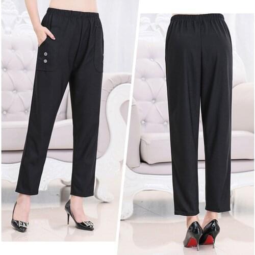 Autumn Winter Middl Aged Women Warm Velvet Elastic Waist Casual Straight Pants Female Trousers Plus Size Clothing