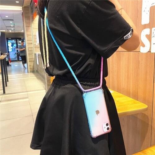 Rainbow Gradient Cord Chain Necklace Lanyard Phone Case For Samsung Galaxy A5 A6 A7 A8 A9 2018 J4 PLUS J6 Prime J7 J8 M10 Cover