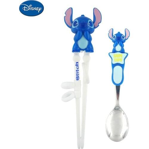 Disney Stitch Childrens Cutlery Cartoon Chopsticks Spoon Two-piece Stitch 3D Puzzle Stainless Steel Chopsticks Spoon Set