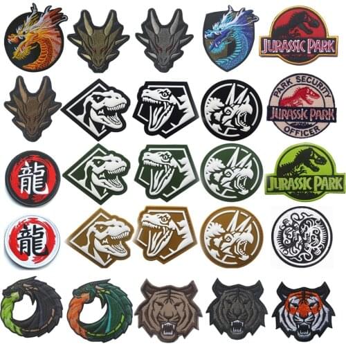 Dinosaurs Dragon Embroidered Patches PVC Military Tiger Tactical Motorcycle Patch Embroidery Emblems Cool Badges for Backpack