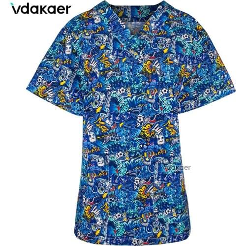 Cotton Scrubs tops with Short Sleeves Unisex Nursing Scrub Suit Women Men Nurse Uniform Clothing Clinic Uniforms Hospital gown