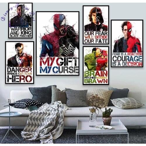 Marvel Superhero Iron Man Art Print Avengers Captain America Spiderman Peter Parker Canvas Painting Posters Kids Gift Home Decor