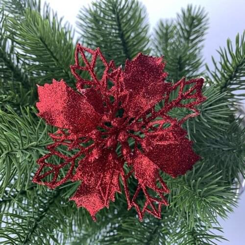 1pc Artificial Christmas Flowers Glitter Flower Merry Christmas Tree Decorations for Home Christmas Ornament Gift Party Supplies