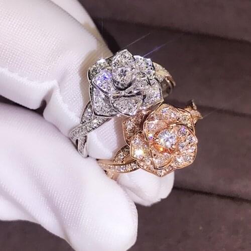 Women Fashion Dazzling Flower Ring CZ Zircon Anniversary Ring Elegant Delicated Crystal Wedding Engagement Rings