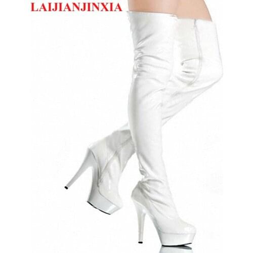 LAIJIANJINXIA Fashion Black Extreme Long Booties Women Celebrity Shoes Over The Knee Boots Sexy Stiletto Heels Crotch High Boots