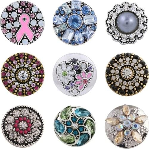 Ribbon Rhinestone Flower 20mm Metal snap button jewelry DIY bracelet KD1097