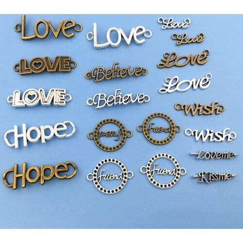 Mix 72pcs 18 Styles Inspiration Words Letter Connector Beads Charms Jewelry Findings Making Accessory for DIY Necklace Bracelet