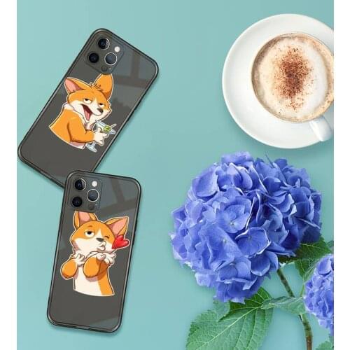Cute cartoon corgi dog Phone Case For iPhone 13 12 11 8 7 se 2020 pro X XS XR MAX Plus Black Transparent Cover