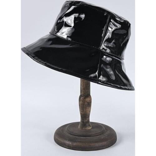 Couple Models Fashion Patent Leather Fisherman Hat Hipster Street Hat Reversible Leather Fishing Cap Unisex Fisherman Hats