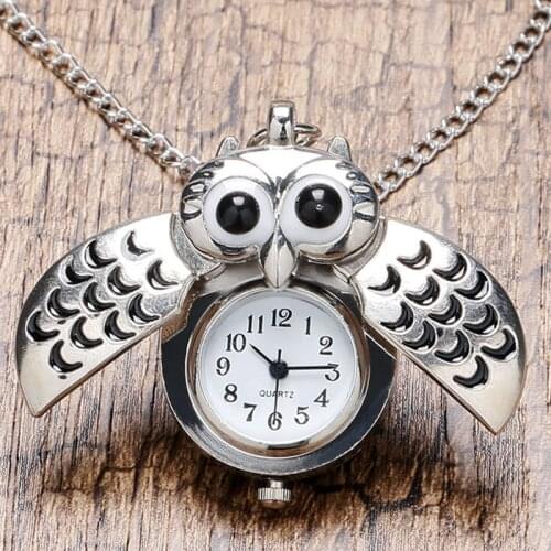 Fashion Retro Unisex Vintage double open Owl Antique Unique Necklace Pocket Watch Gift Quartz Relogio Clock