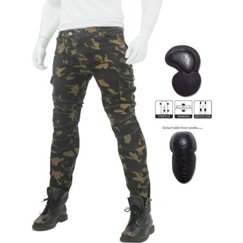 Motorcycle UBS06 Camouflage Jeans Leisure Motorcycle Mens off-road Riding Pants With Protect Equipment Knee Pads